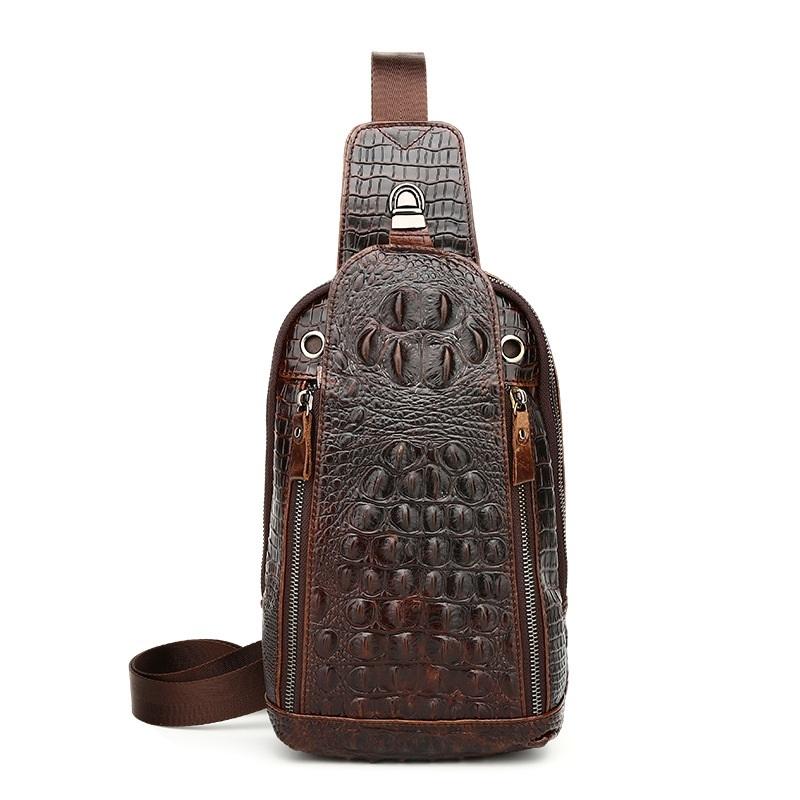 Men Cowhide Crocodile Texture Crossbody Chest Bag One Shoulder Design - Crocodile Pattern