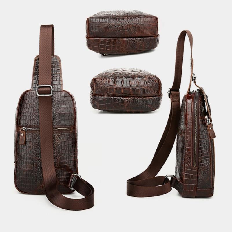 Men Cowhide Crocodile Texture Crossbody Chest Bag One Shoulder Design - Crocodile Pattern 4