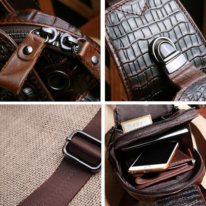 Men Cowhide Crocodile Texture Crossbody Chest Bag One Shoulder Design - Crocodile Pattern 6