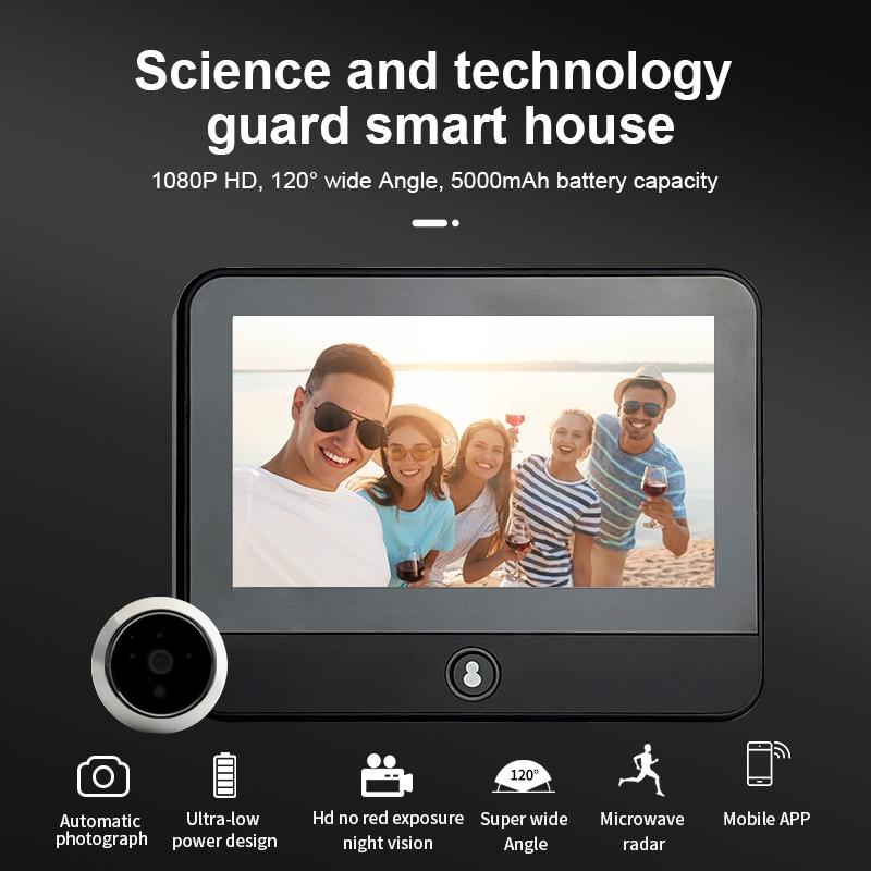 1080P Wifi Smart Cat Eye Video Doorbell With 4.3 Ips Lcd Screen And Infrared Night Vision Black 6