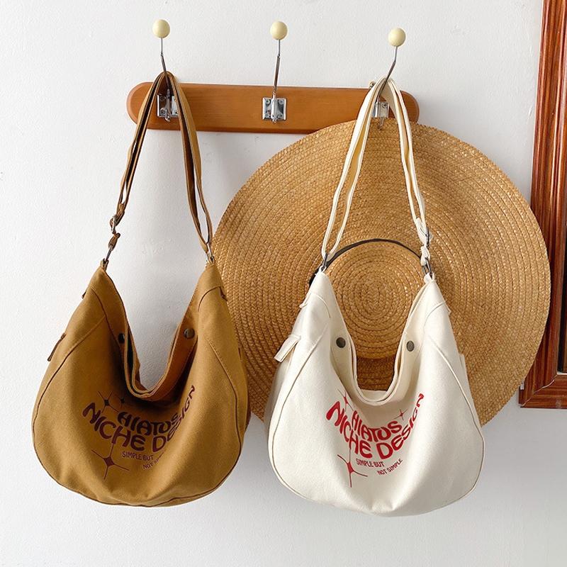 Printed Letter Canvas Tote For Women Spacious & Casual - White 3