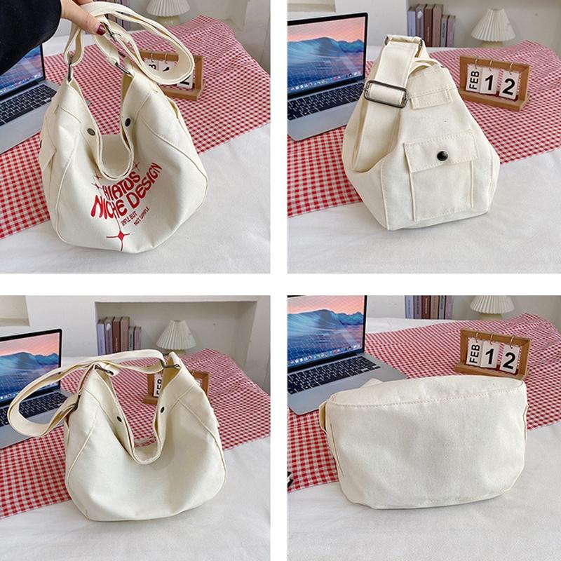 Printed Letter Canvas Tote For Women Spacious & Casual - White 4