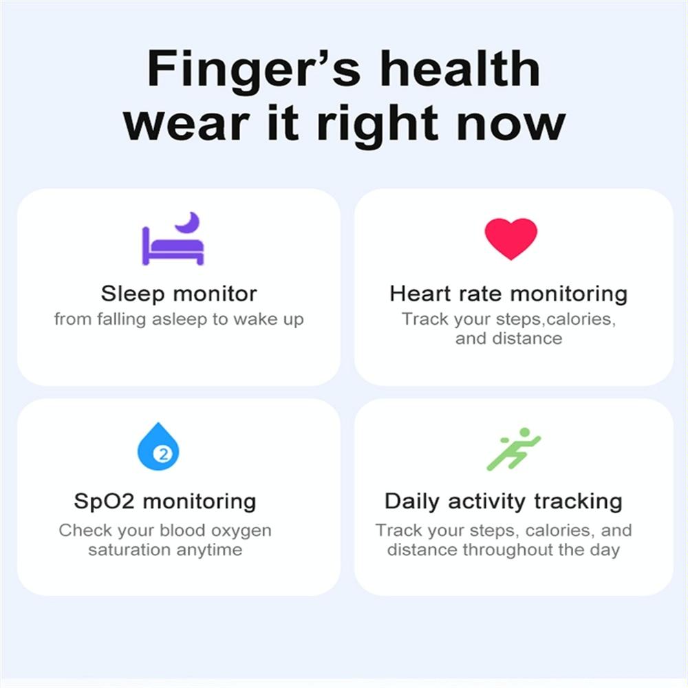 Smart Ring With Heart Rate Blood Oxygen Sleep & Sports Modes - Size 7 - Black 8