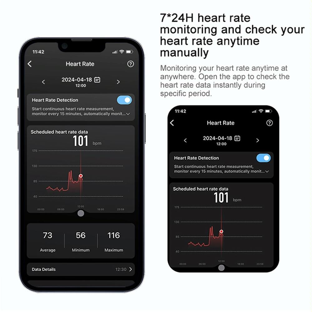 Smart Ring With Heart Rate Blood Oxygen Sleep & Sports Modes - Size 7 - Black 10
