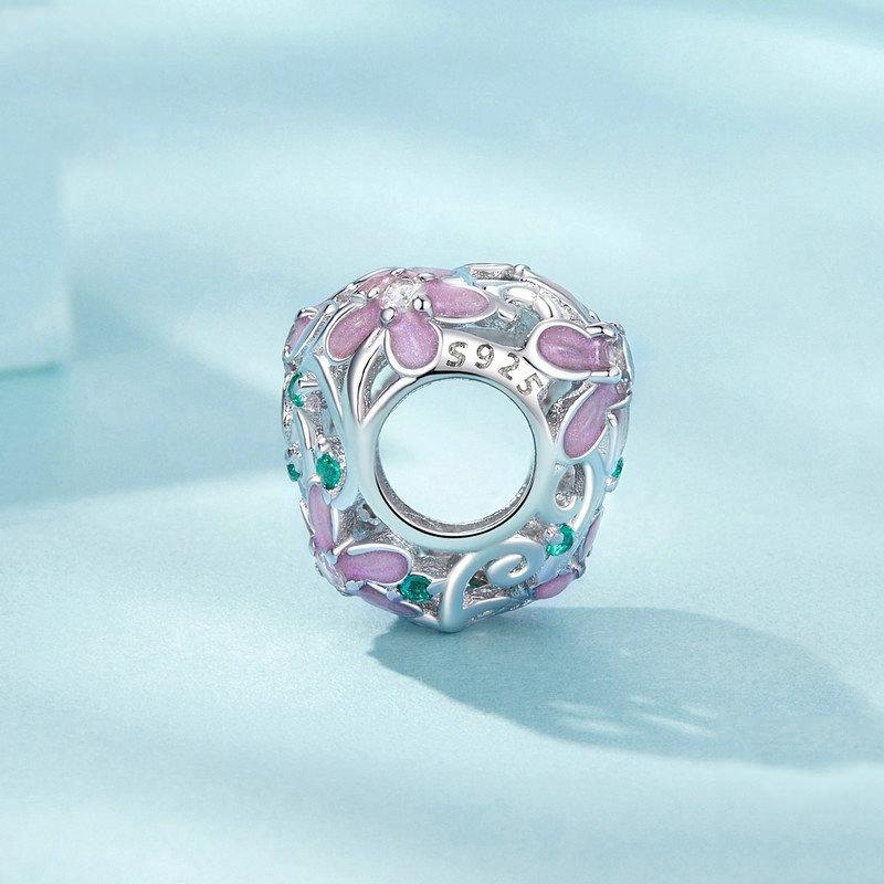 925 Sterling Silver Platinum Plated Zircon Heart Flower Vine Diy Beads 4