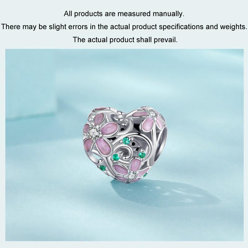 925 Sterling Silver Platinum Plated Zircon Heart Flower Vine Diy Beads 5