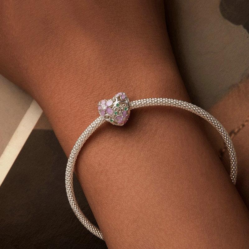 925 Sterling Silver Platinum Plated Zircon Heart Flower Vine Diy Beads 7