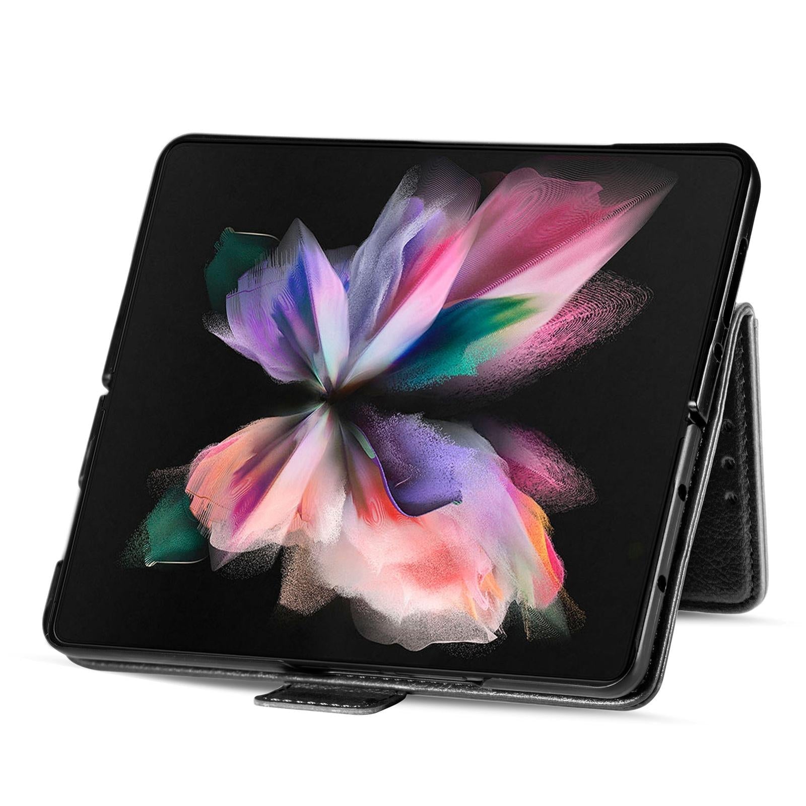 For Samsung Galaxy Z Fold4 5G Litchi Pattern Case With Pen And Card Slots - 4 - Black 6