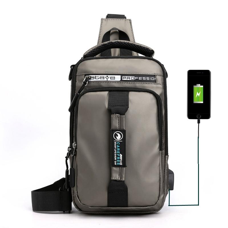 Men Multifunctional Chest Bag Usb Charging Port Single / Double Shoulder - Khaki
