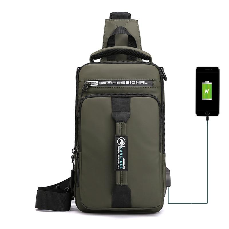 Men Multifunctional Chest Bag Usb Charging Port Single / Double Shoulder - Khaki 13