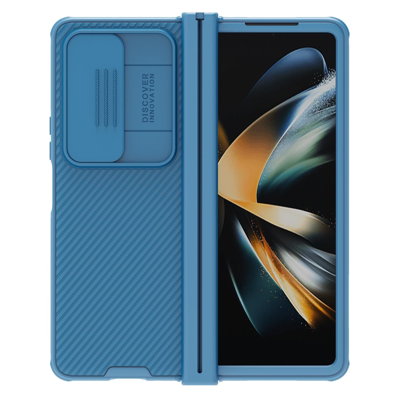 For Samsung Galaxy Z Fold4 5G Mirror Pro Camshield Case Set - Blue 12