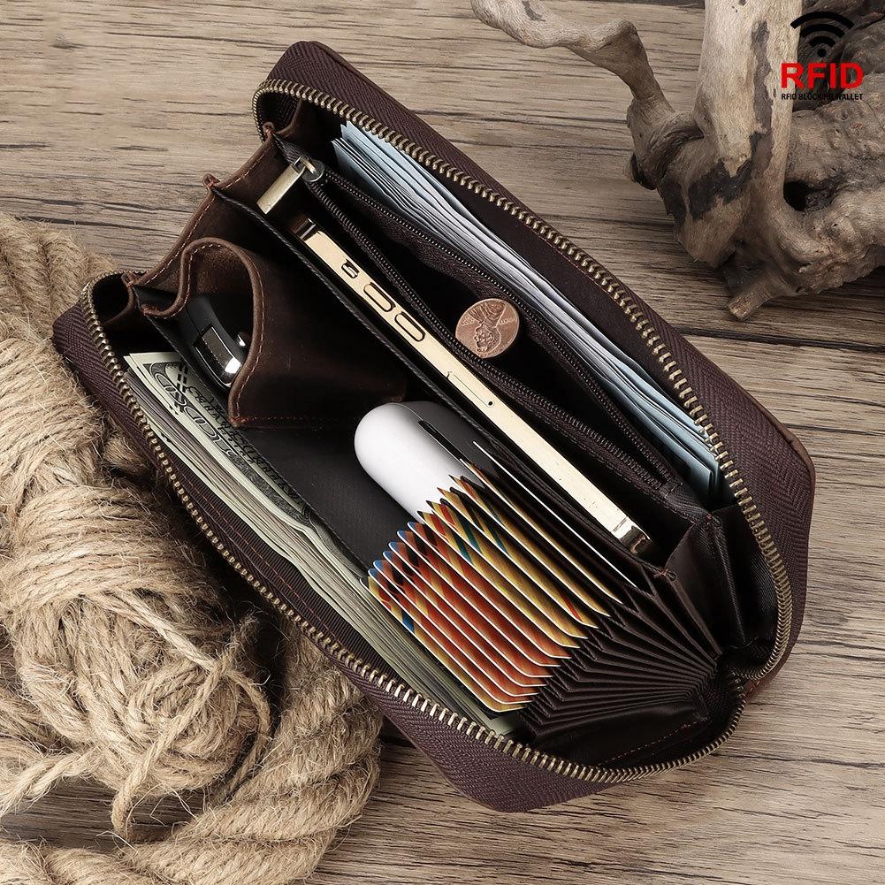 Leather Rfid Men Wallet - Coffee Multi-card 8