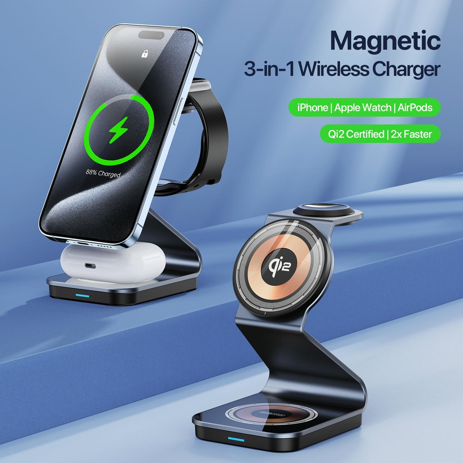 15W 3 In 1 Magnetic Wireless Charger Stand Black 3