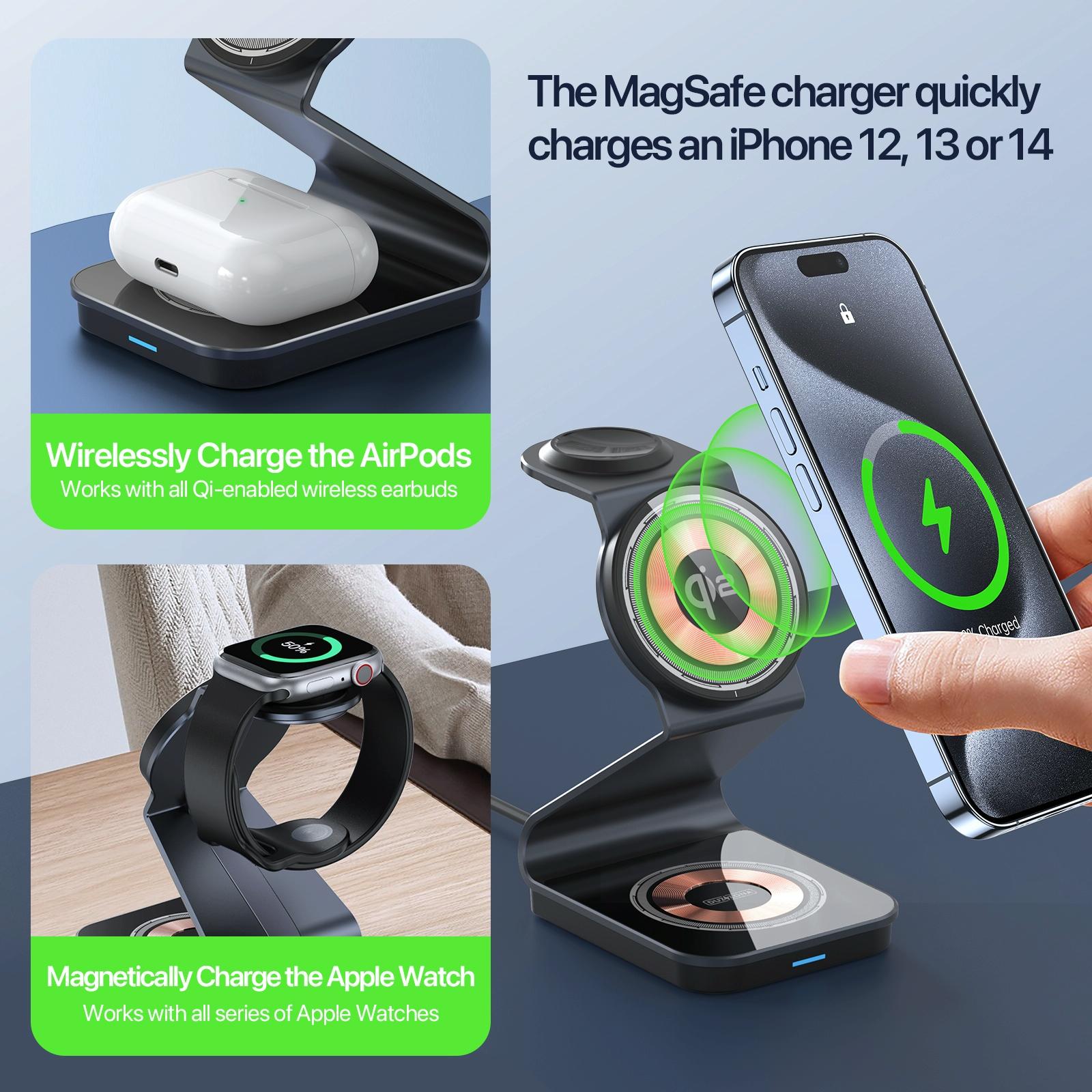 15W 3 In 1 Magnetic Wireless Charger Stand Black 4