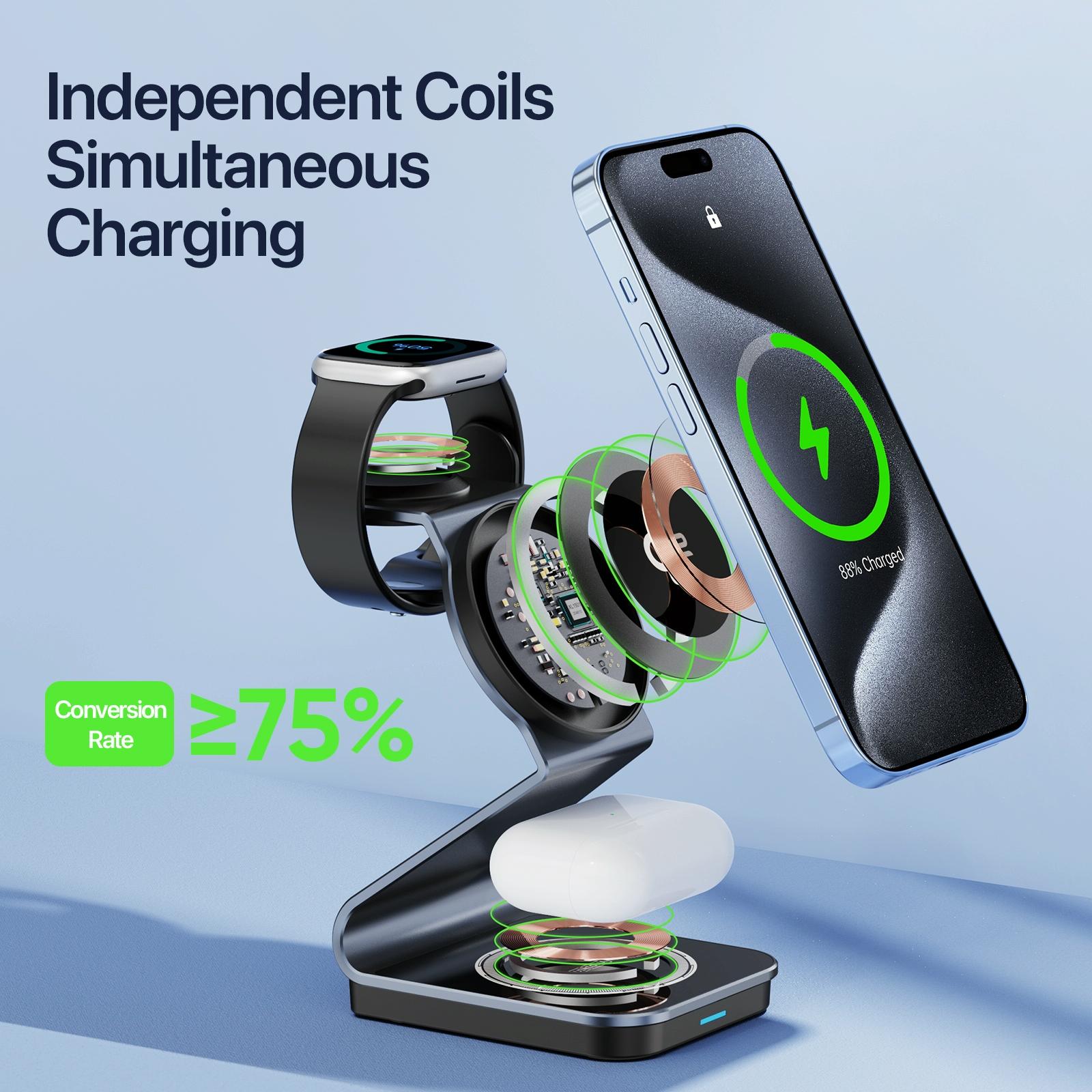 15W 3 In 1 Magnetic Wireless Charger Stand Black 6