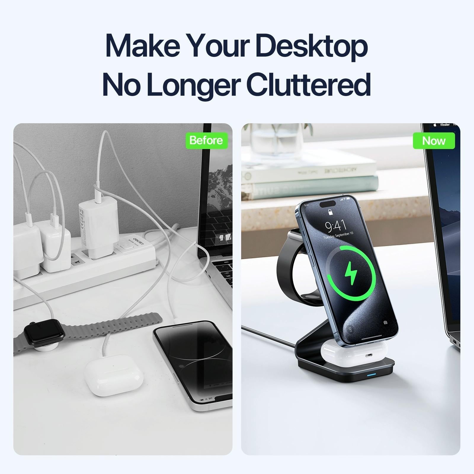 15W 3 In 1 Magnetic Wireless Charger Stand Black 7