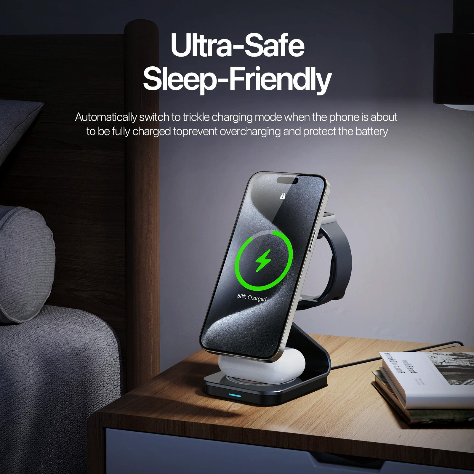 15W 3 In 1 Magnetic Wireless Charger Stand Black 8