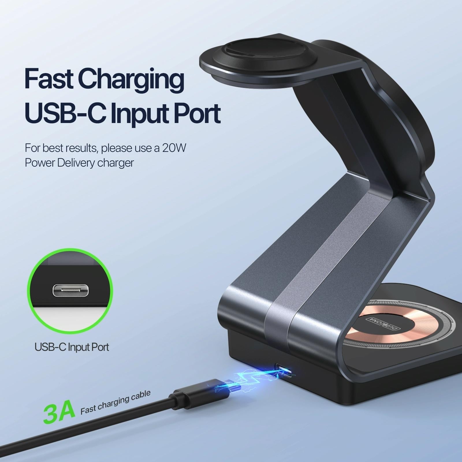 15W 3 In 1 Magnetic Wireless Charger Stand Black 9
