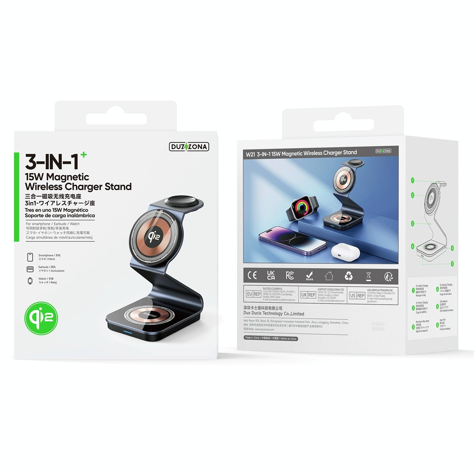 15W 3 In 1 Magnetic Wireless Charger Stand Black 11