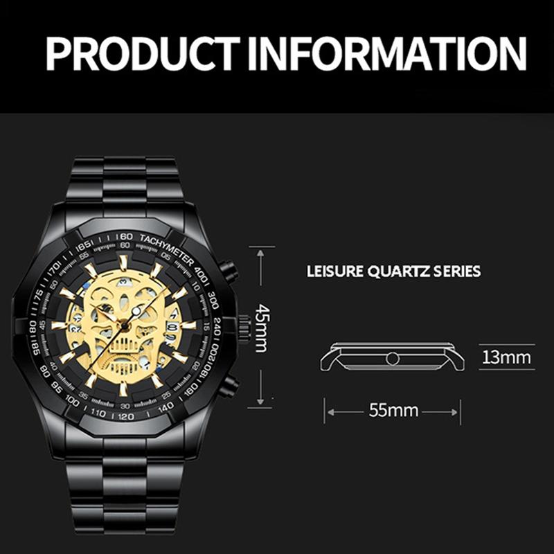 Waterproof Luminous Skeleton Watch - 30m - White Steel Black 4