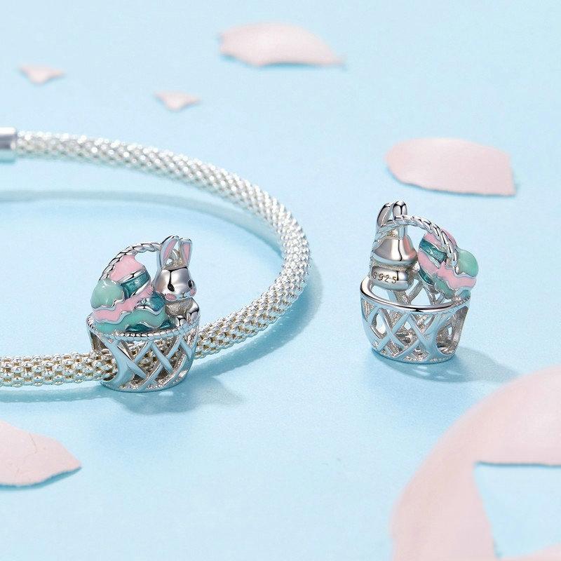 925 Sterling Silver Easter Basket Egg Rabbit Beads 3