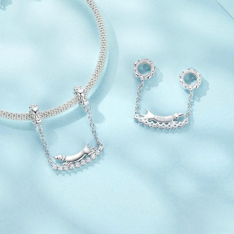 925 Sterling Silver Dachshund Beaded Bracelet 4