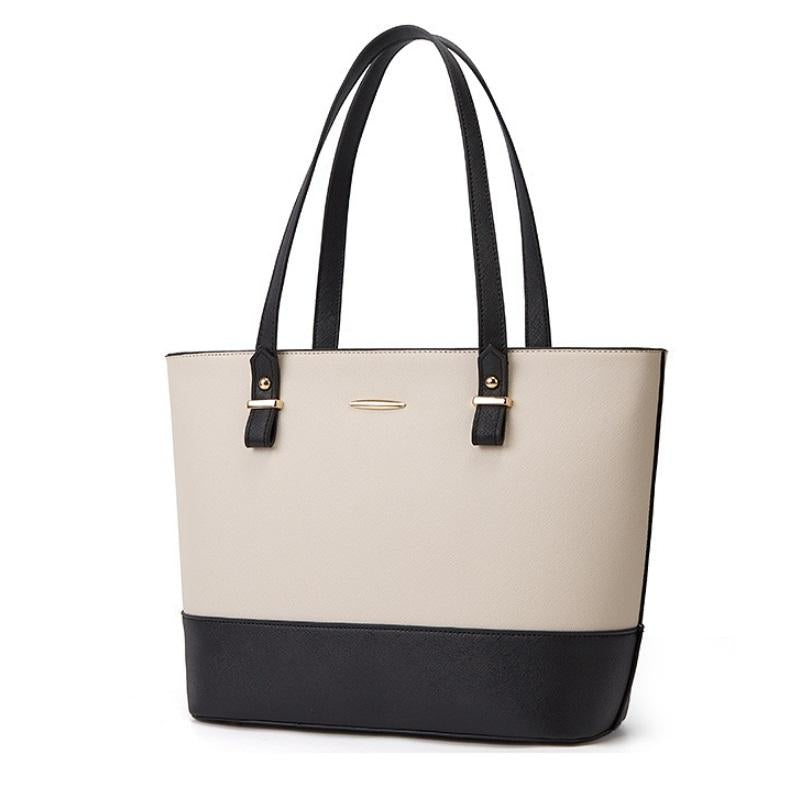 Large Capacity Fashion Handbag with Diagonal Design and Letter Detail - Gold Black 3