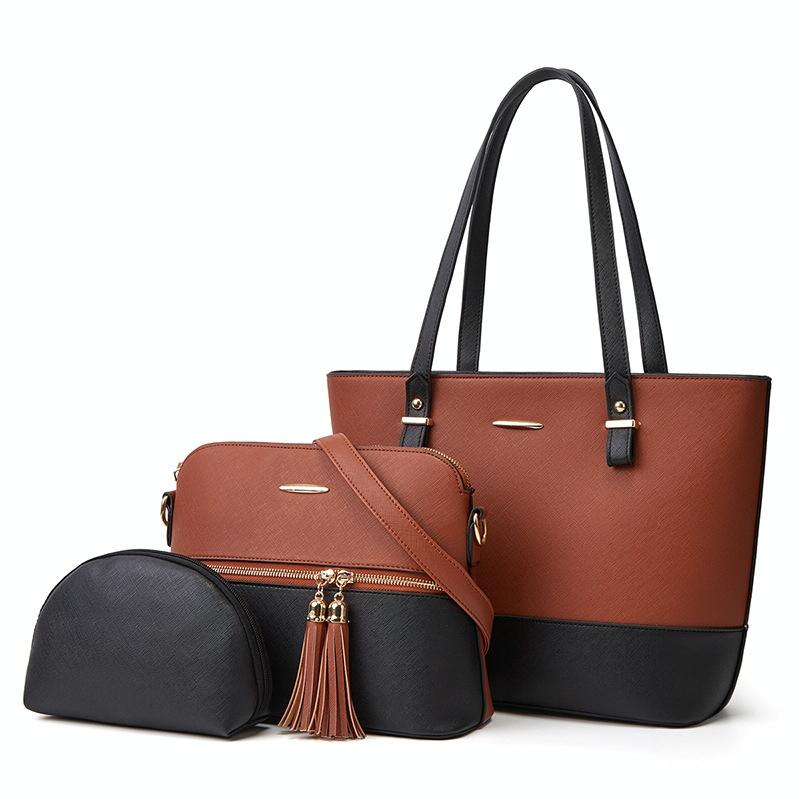 Large Capacity Fashion Handbag with Diagonal Design and Letter Detail - Gold Black 13
