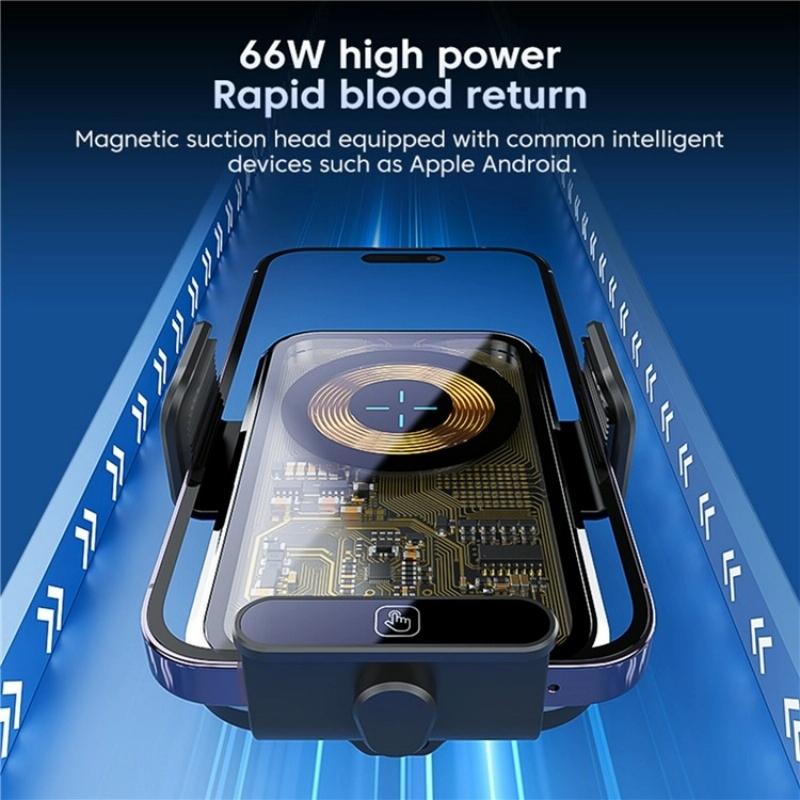 High Power Car Wireless Charger with Phone Bracket - Transparent 66w 3