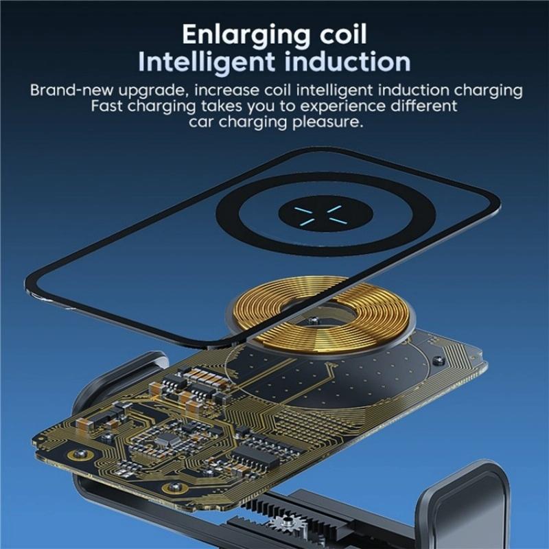 High Power Car Wireless Charger with Phone Bracket - Transparent 66w 5