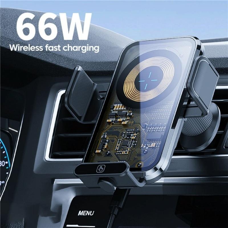 High Power Car Wireless Charger with Phone Bracket - Transparent 66w 7
