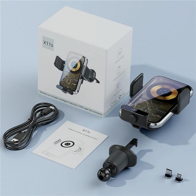 High Power Car Wireless Charger with Phone Bracket - Transparent 66w 9