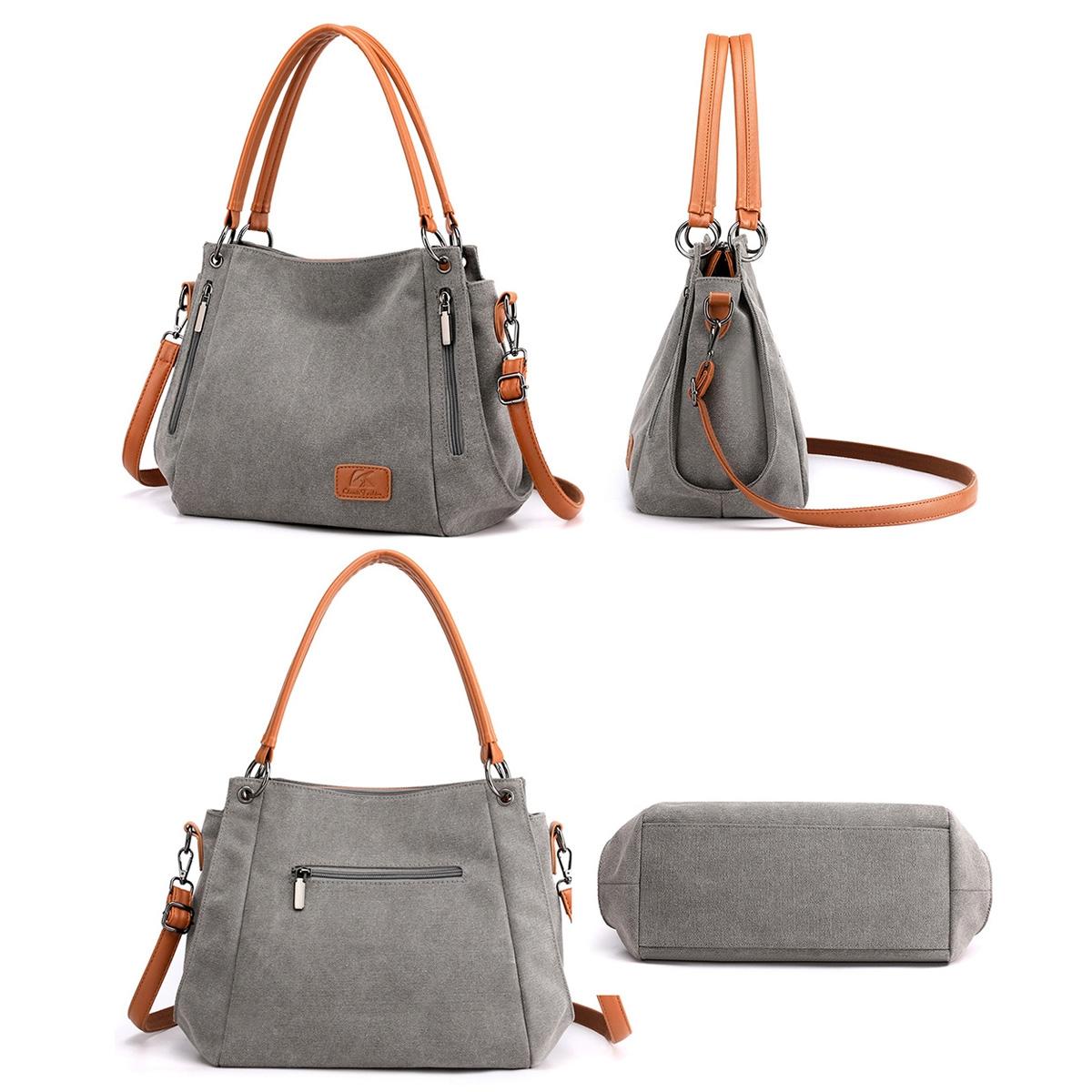Canvas Shoulder Bag - Spacious and Stylish - Khaki