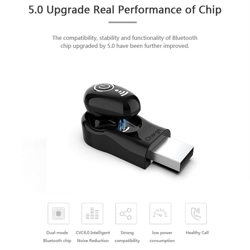 Mini Bluetooth Earphone with Mic - S650 Gen 2 - Black 6