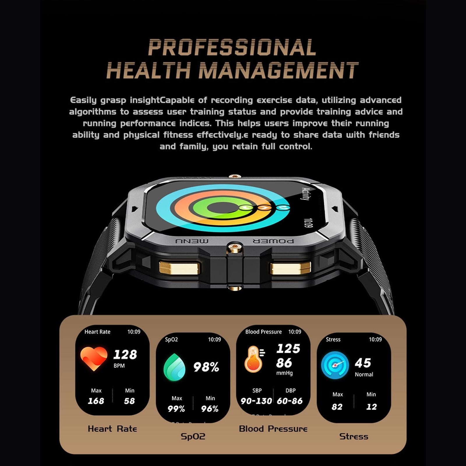 2.02 Inch Sport Smart Watch Support Bluetooth Call / Sleep / Blood Oxygen / Heart Rate / Blood Pressure Health Monitor - Black 3