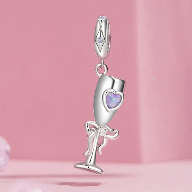 925 Sterling Silver Romantic Platinum Champagne Goblet Pendant 3
