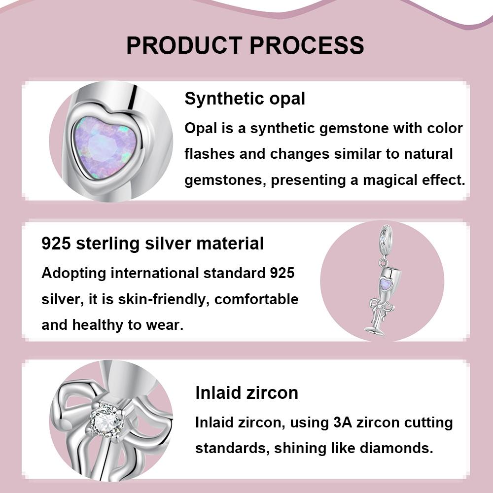 925 Sterling Silver Romantic Platinum Champagne Goblet Pendant 4