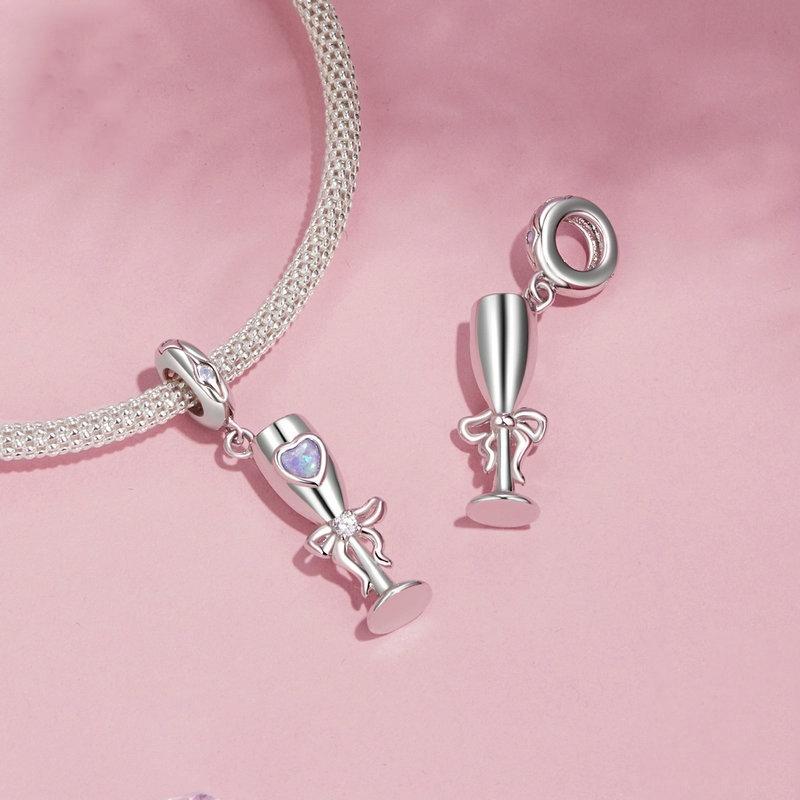 925 Sterling Silver Romantic Platinum Champagne Goblet Pendant 5
