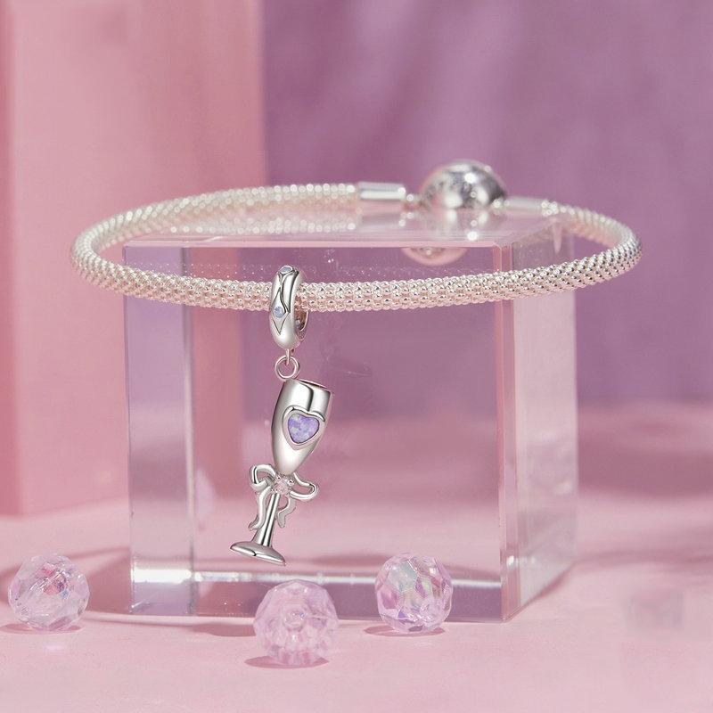 925 Sterling Silver Romantic Platinum Champagne Goblet Pendant 6