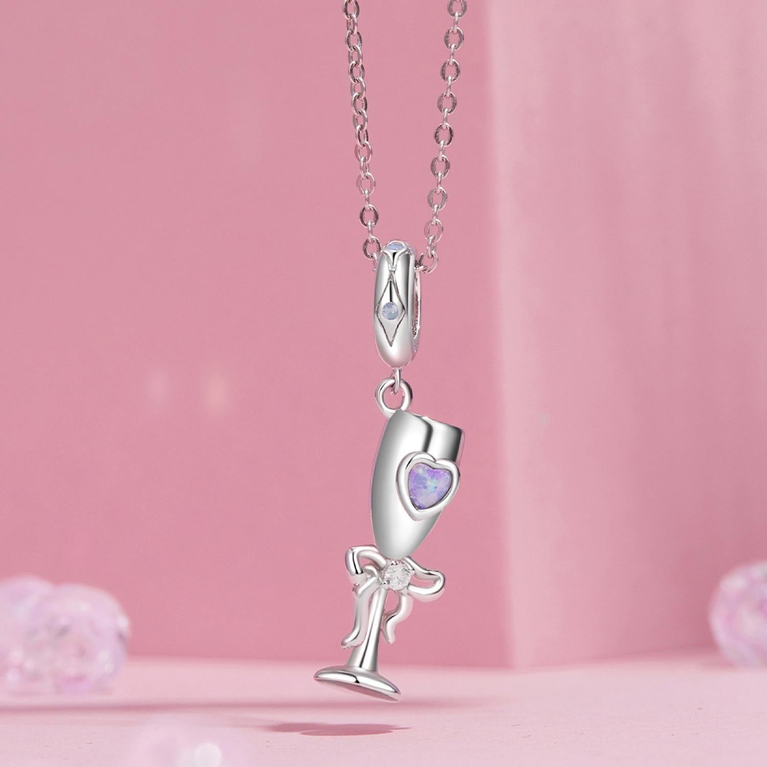 925 Sterling Silver Romantic Platinum Champagne Goblet Pendant 7