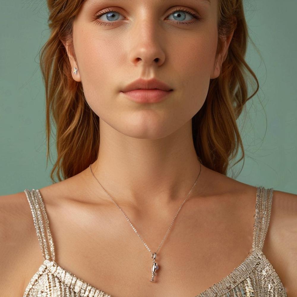 925 Sterling Silver Romantic Platinum Champagne Goblet Pendant 9