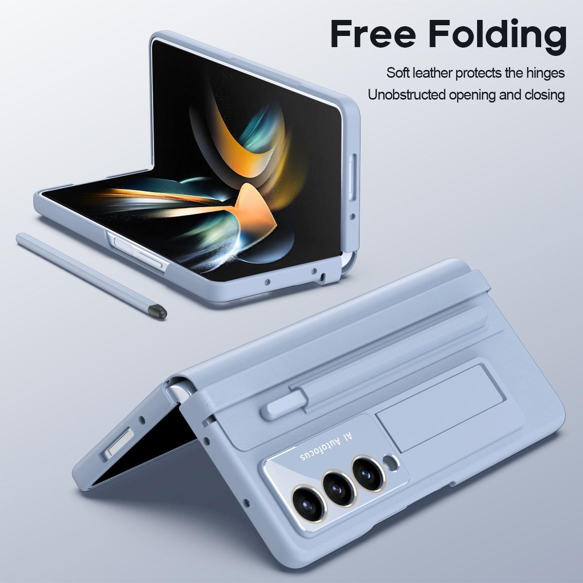 For Samsung Galaxy Z Fold4 5G Full Coverage Pc Case With Pen - Light Brown 7