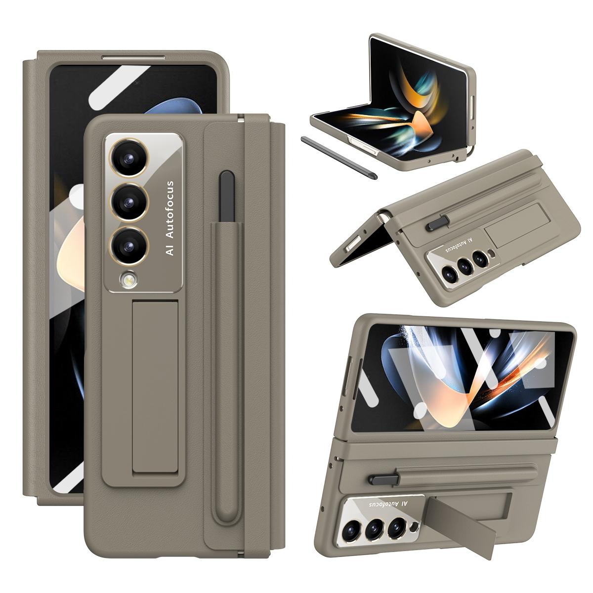 For Samsung Galaxy Z Fold4 5G Full Coverage Pc Case With Pen - Light Brown 8