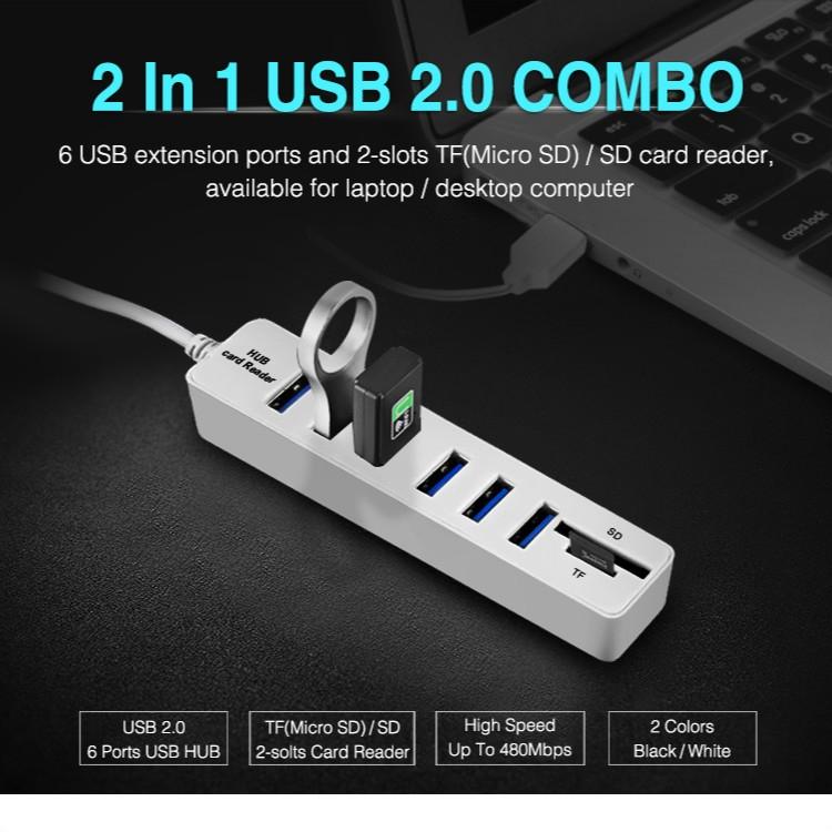 6-Port Usb Hub With Tf / Sd Card Reader High Speed - Black 7