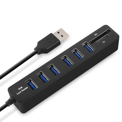 6-Port Usb Hub With Tf / Sd Card Reader High Speed - Black 8