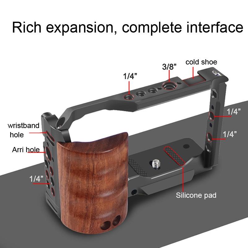 Wooden Handle Alloy Rabbit Cage For Sony Zv-E10 Camera - Black 4