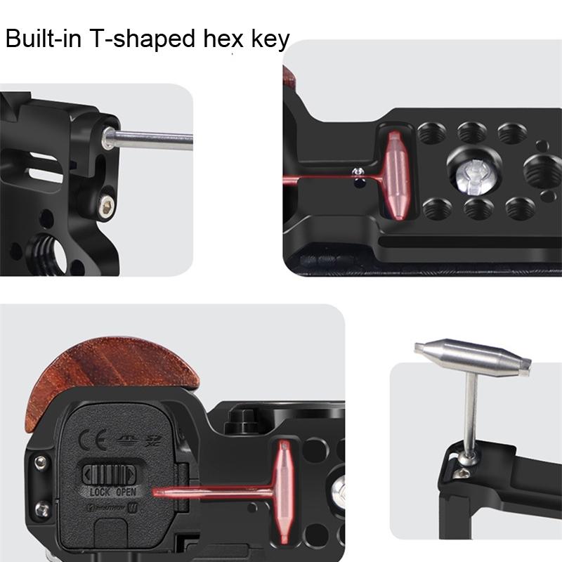 Wooden Handle Alloy Rabbit Cage For Sony Zv-E10 Camera - Black 6