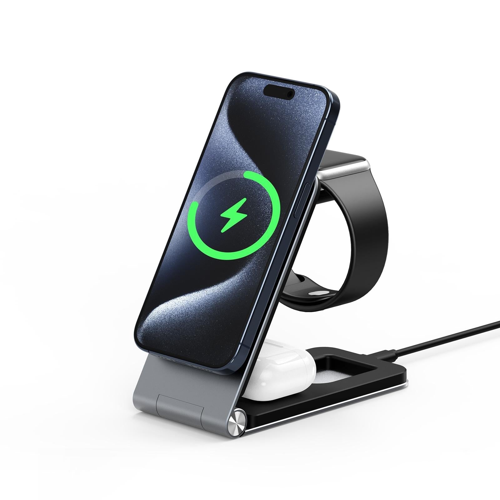 15W 3 In 1 Foldable Magnetic Wireless Charger Grey 3