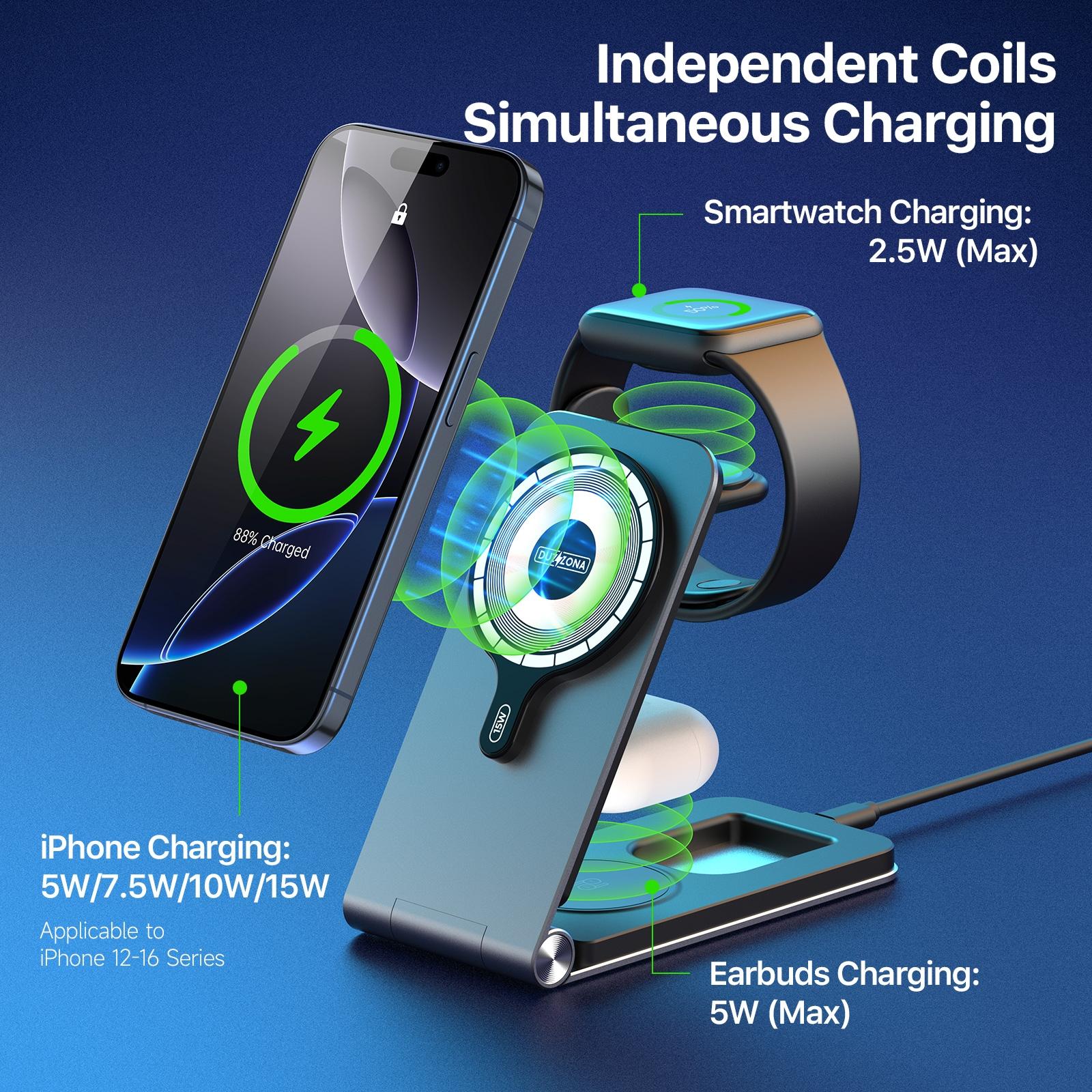 15W 3 In 1 Foldable Magnetic Wireless Charger Grey 4