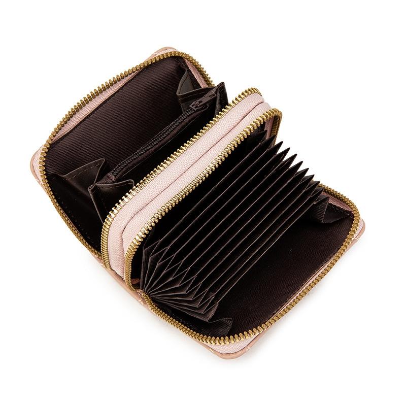 Double Layer Zipper Wallet Multi Card Slot Large Capacity Rhombus Design - Beige 6